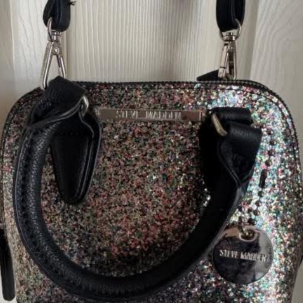 NWT Steve Madden metallic multicolored glitter satchel purse with handle+strap. - Picture 2 of 2